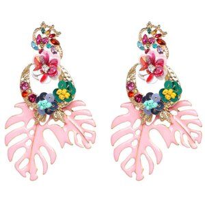 Last One: "Charisma" Light  Pink Tropical Statement floral earring